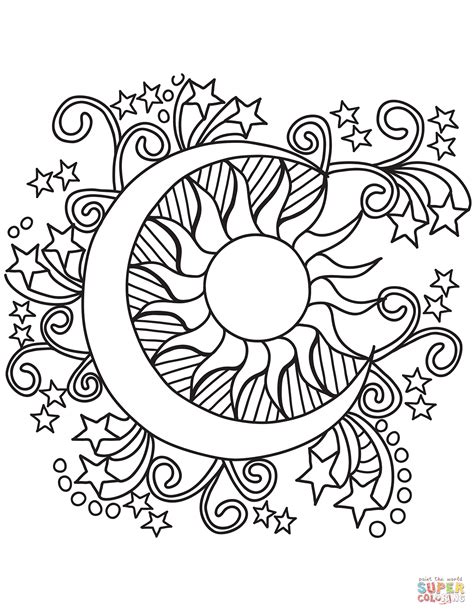 Coloring is a great activity! Pop Art Sun, Moon, and Stars coloring page | Free ...
