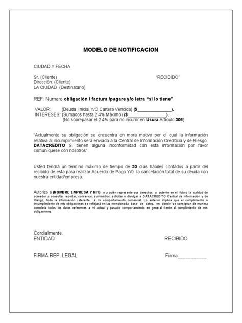 Modelo De Notificacion Pdf Pagos Responsabilidad Contabilidad