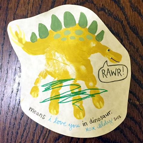 Handprint Dino Dinosaur Card Toddler Craft Diy Rawr Means I Love You In