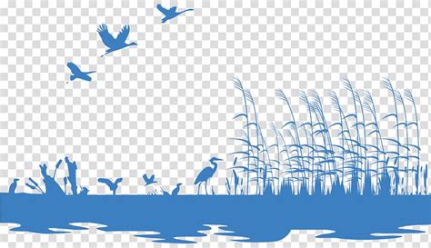 Wetland Silhouette Illustration Wetland Lake Grass Painted Silhouettes