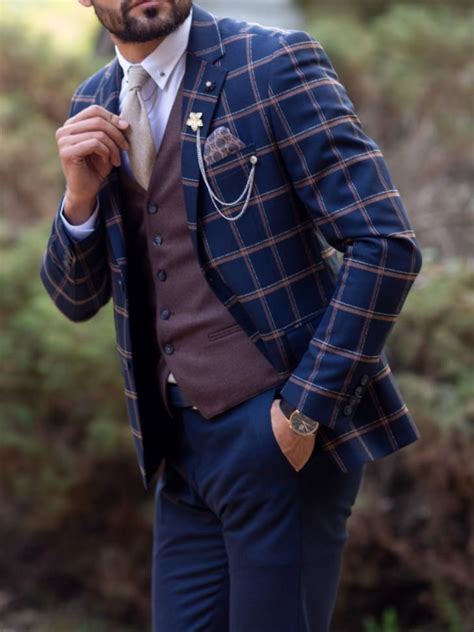 Buy Navy Blue Slim Fit Glen Check Plaid Suit By Gentwith Free