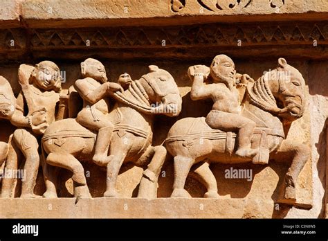 India Madhya Pradesh Khajuraho Sculpture Of Horsemen On The