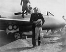 British test pilot Geoffrey de Havilland leaves his Vampire during ...