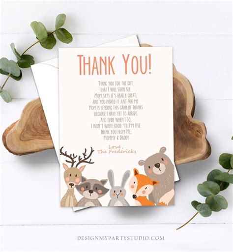 Editable Baby Shower Thank You Note Woodland Thank You Rustic Etsy