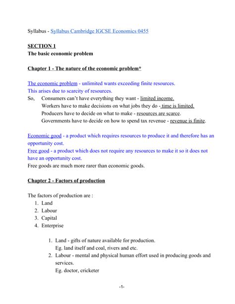 Cambridge Igcse Economics 0455 Complete Notes P