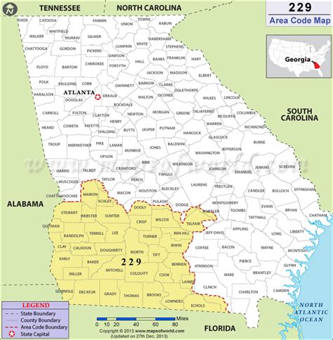229 Area Code Map, Where is 229 Area Code in Georgia