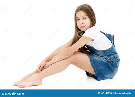 Little Girl Hugging Her Knees Stock Photo Image Of Girl Female
