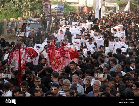 Devotees Of Imam Hussain Are Holding Mourning Procession In Connection