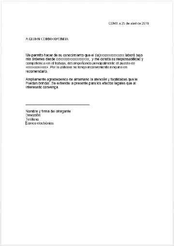 Plantilla Y Modelo De Carta De Referencia Laboral