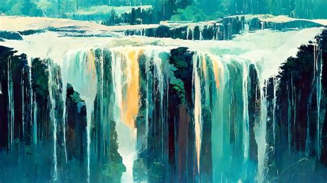Premium Ai Image Poetic Waterfall Painting Digital Artwork