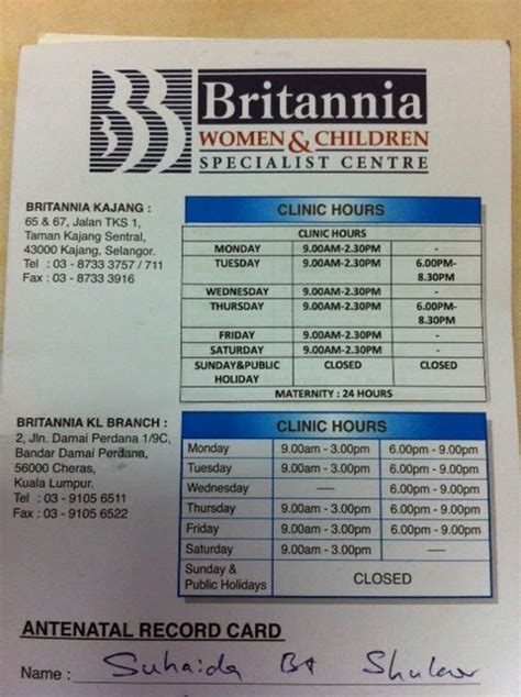 Britannia medical consultancy ltd was incorporated on 24 may 2010 (monday) as a private limited company in uk. suhaida's petty blog: Maternity Check Up