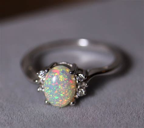 Rainbow Opal Ring Natural Opal Ring Opal Engagement Ring Dainty Ring