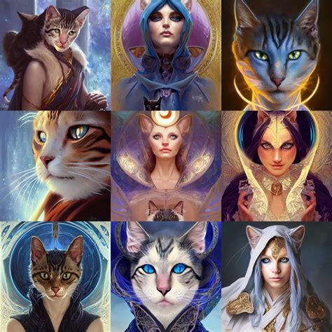 Portrait Of Feline Cat Sorcerer Dandd Blue Eyes Face Stable