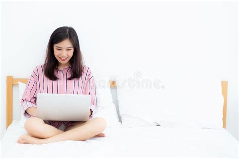 Banner Website Woman Working Online Laptop With Happy Sitting On Sofa