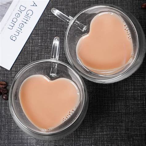 buy gugou heart shaped double walled insulated glass coffee mugs tea cups with handle for latte