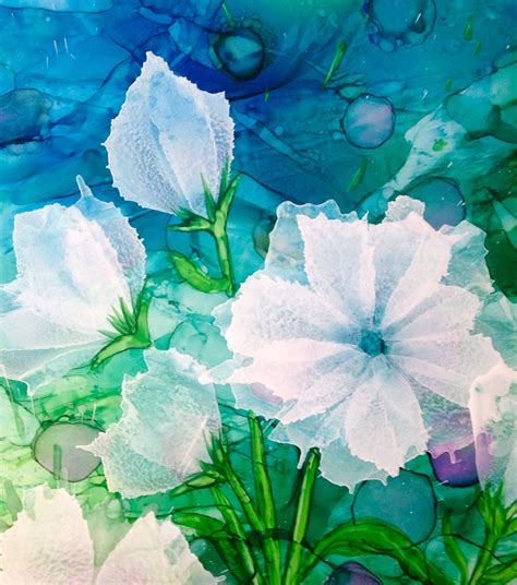 White Flowers Alcohol Ink Painting By Linda Crocco Lindacroccostudio