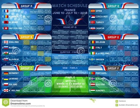 The 2020 uefa european football championship, commonly referred to as uefa euro 2020 or simply euro 2020, is scheduled to be the 16th uefa european championship. Cup EURO 2016 Finals Schedule Stock Vector - Illustration of game, europe: 70435243