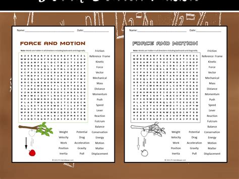 Force And Motion Word Search Puzzle Teaching Resources