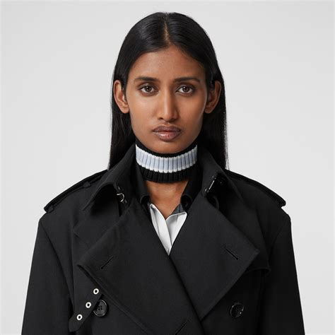 Silk Satin Panel Wool Loop Back Trench Coat In Black Women Burberry