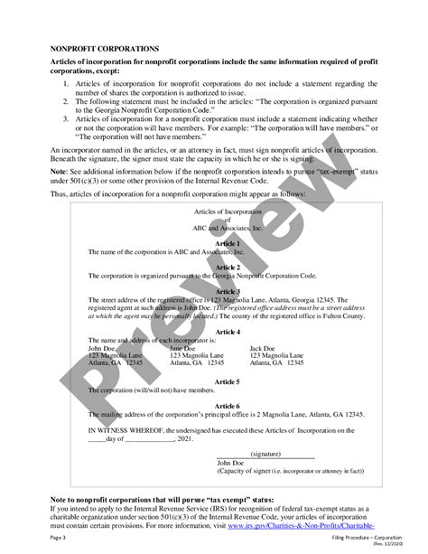 Georgia Articles Of Incorporation For Domestic For Articles Of