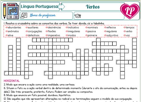 Verbos Cruzadinha Lição Prática