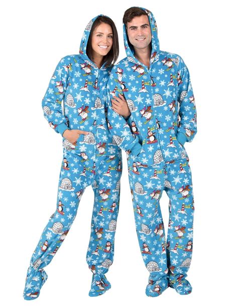 footed pajamas winter wonderland adult hoodie fleece one piece adult large plus wide fits