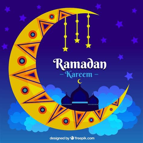Achtergrond Van Ramadán Met Grote Maan In Vlakke Stijl Gratis Vector