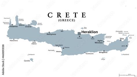 Crete Greek Island Gray Political Map With Capital Heraklion