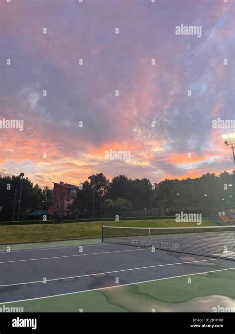 Sunset Over The Tennis Courts In Huacao Town Minhang District