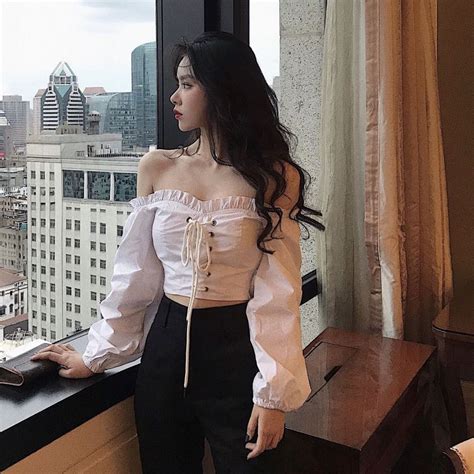 Ourea Lace Up Off Shoulder Crop Top Yesstyle Fashion Outfits Fashion Kpop Fashion Outfits