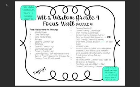 Wit And Wisdom Grade 4 Focus Wall Module 4 By Alison In Upper Elementary