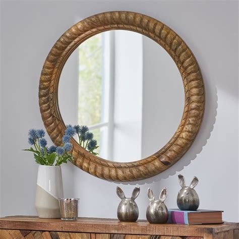 Vanlue Traditional Handcrafted Round Mango Wood Wall Mirror By