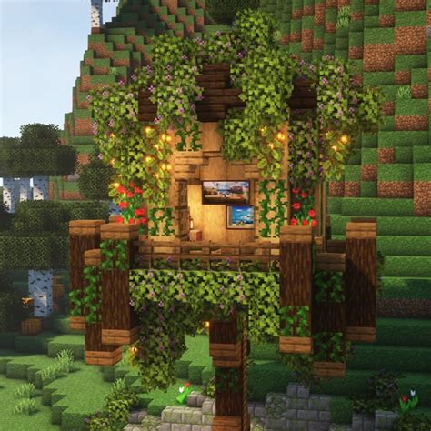 Minecraft 🌿 How To Build A Cottagecore Treehouse 🌳🍃 In 2022 Cute