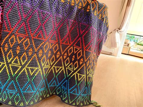Easy Geometric Mosaic Crochet Afghanblanket Pattern Good Etsy