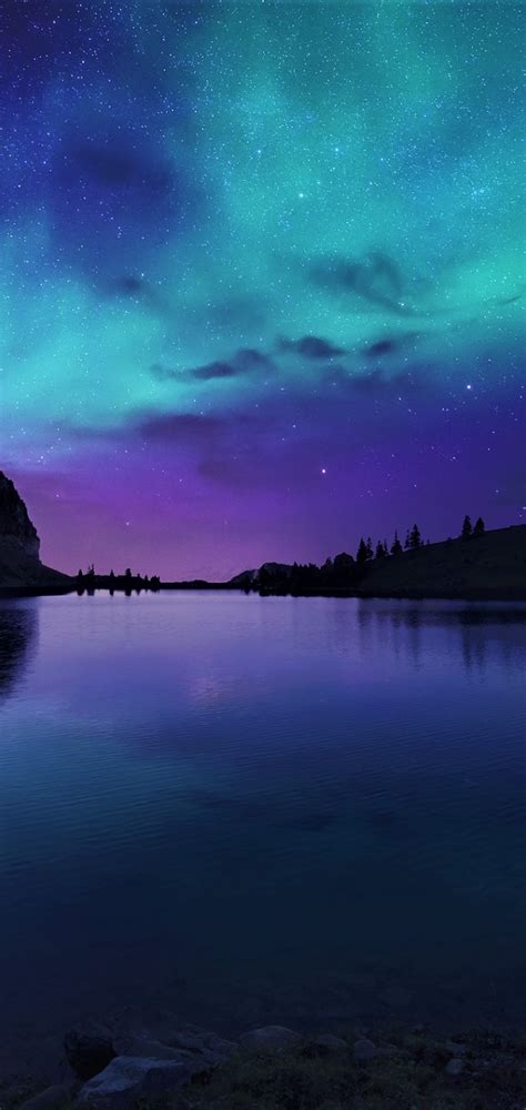 720x1520 Resolution Aurora Borealis Northern Lights Over Mountain Lake