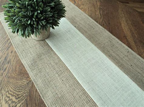 Natural And Ivory Burlap Table Runner Modern Rustic Home Decor Custom