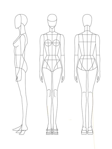 Female Costume Design Template Female Fashion Croqui Figure V32 Three