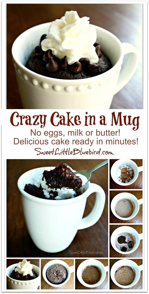 Stir in milk, melted butter, and vanilla extract until smooth, being sure to scrape the bottom of the mug. Crazy Cake in a Mug - No Eggs, Milk or Butter, Ready in ...