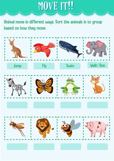 Sort The Animal Into The Group Based On How They Move Worksheet For
