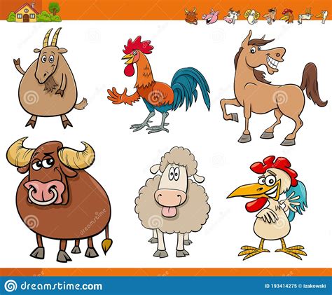 Cartoon Funny Farm Animal Characters Set Stock Vector Illustration Of