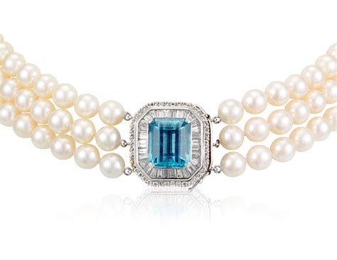 Aquamarine Cultured Pearl And Diamond Necklace Christies