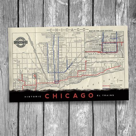 Historic Chicago L Map Postcard Chicago Postcard Historical
