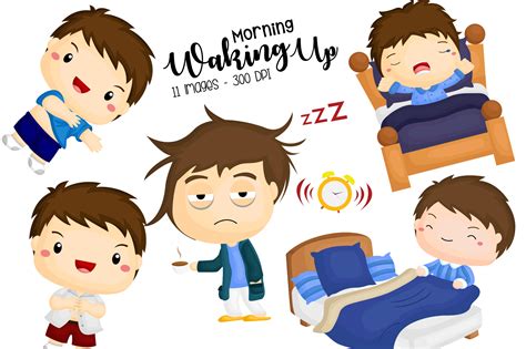 Kids Early Morning Waking Up Clipart Graphic By Inkley Studio