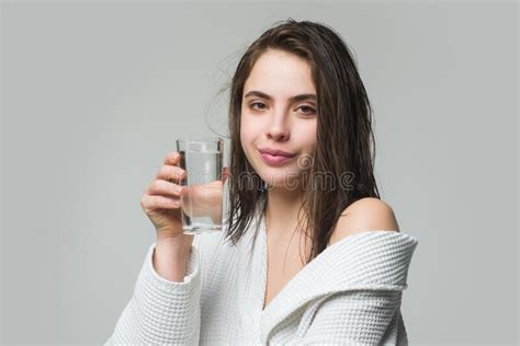 Woman Drinking Water Glass Beautiful Woman Female Skin Care Close Up