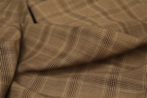 Brown Plaid Worsted Wool Fabric By The Yard Etsy