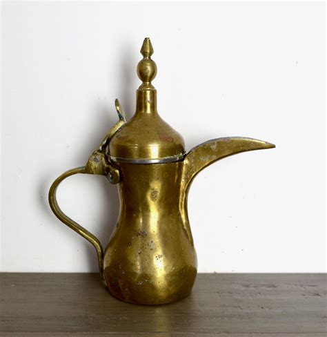Home Living Vintage Middle Eastern Hand Engraved Brass Coffee Pot