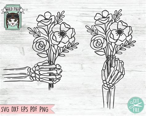 Svg Skeleton Flower Svg File Hand Bouquet Cut File Skeleton Hand