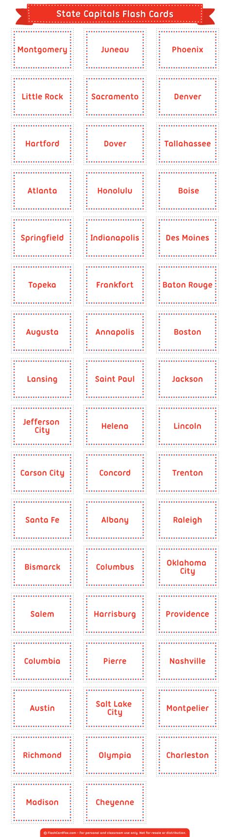 Printable State Capitals Flash Cards