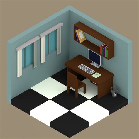 3d Model Low Poly Isometric Office Vr Ar Low Poly Cgtrader