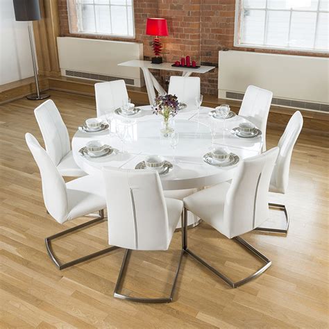 The white gloss table top sits on a matching 35cm pedestal base. Large Round White Gloss Dining Table Lazy Susan, 8 White ...